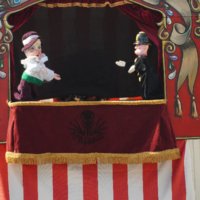 Judy and Policeman on stage in booth Judy and Policeman on stage in booth